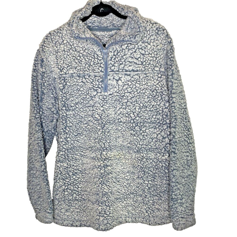 ZENANA OUTFITTERS 1/4 Zip Sherpa Fleece Pullover Mock Sweatshirt Womens L Blue